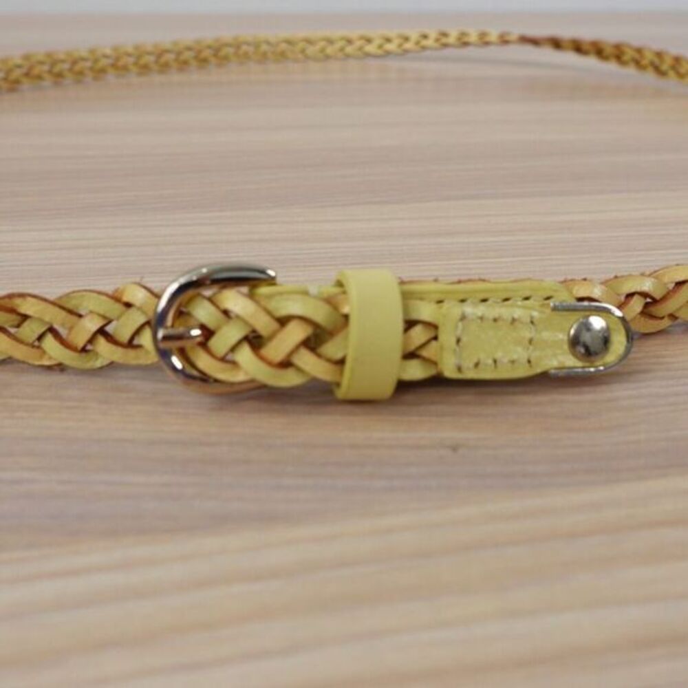 Vintage Braided Skinny‎ Belt L Genuine Leather Yellow Luxury KUMIKYOKU 36 / 90